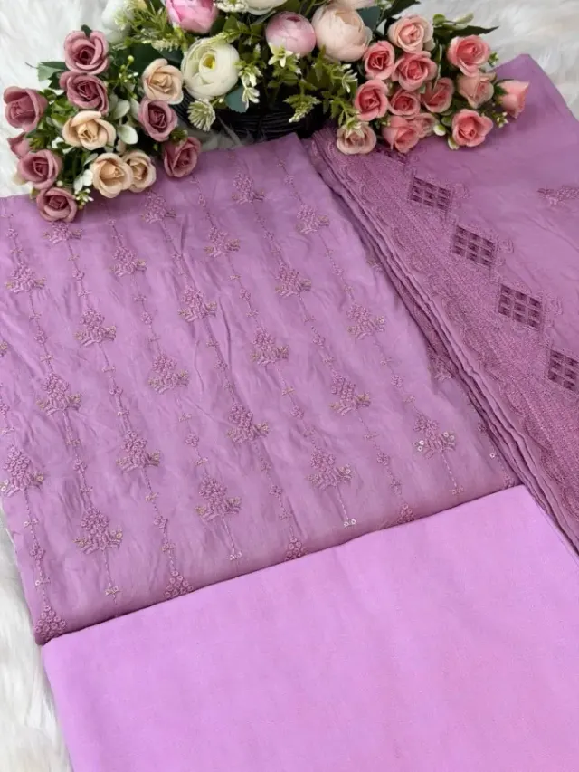 Elegant Embroidered Pure Cotton Three Piece - Shopemart 1