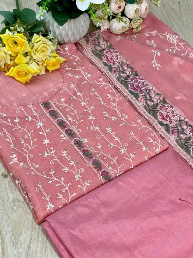 Premium Embroidered Shiffon Georgette 4-Piece For Women - Shopemart 1