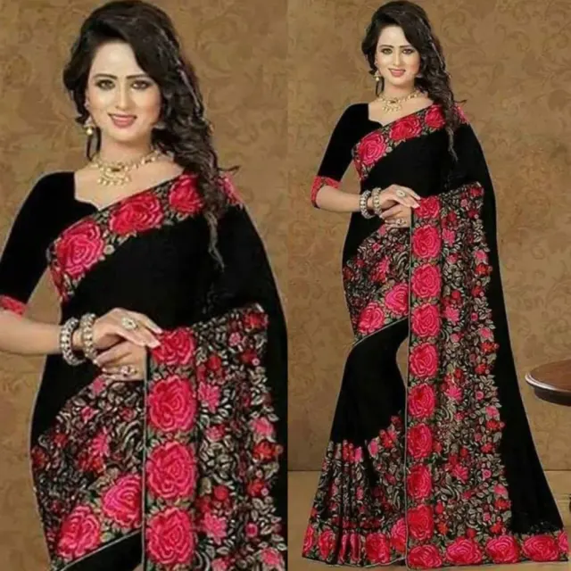 Georgette Embroidered Saree for Women - Shopemart