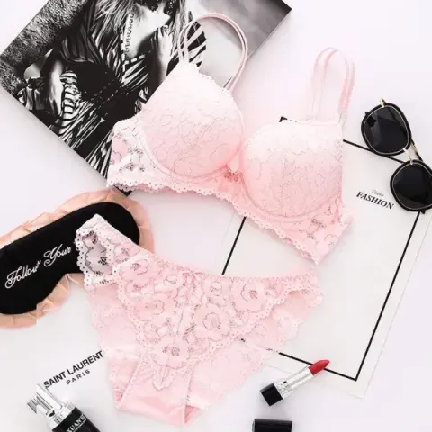 Pink New NS Set – Elegant Floral Lace Bra & Panty Set for Women