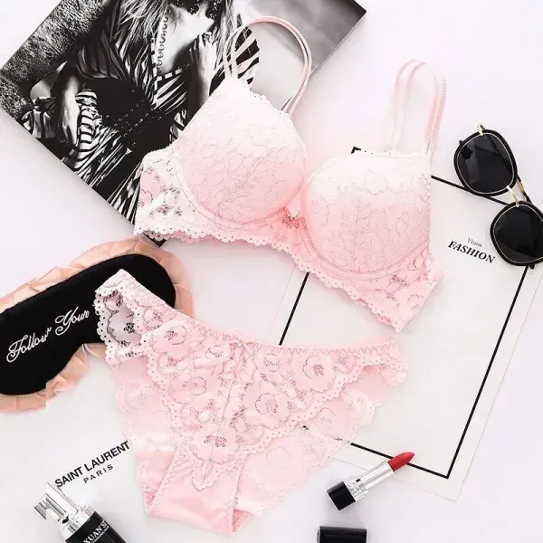 Pink New NS Set – Elegant Floral Lace Bra & Panty Set for Women