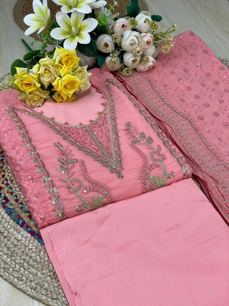 Premium Embroidered Shiffon Georgette 4-Piece For Woment - Shopemart 1
