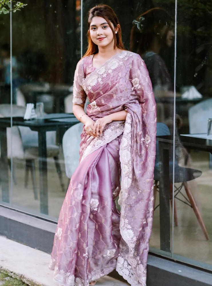 Luxury Designer Saree with Embroidery & Golden Zari Work - Shopemart 1