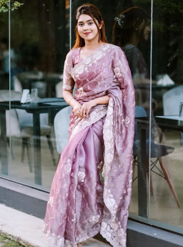 Luxury Designer Saree with Embroidery & Golden Zari Work - Shopemart 1
