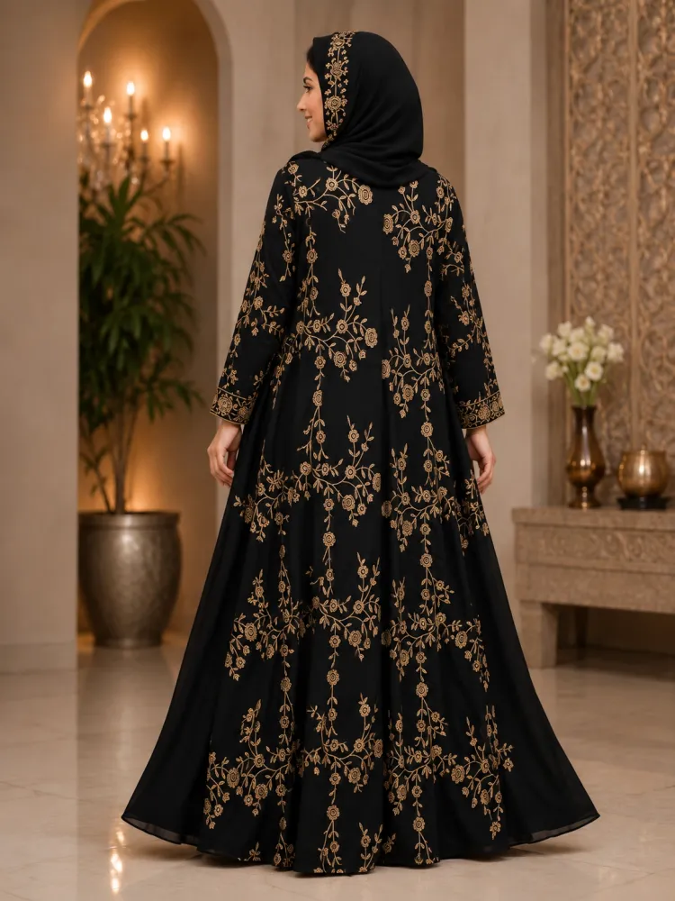 Premium Dubai Cherry Fabric Double Layer Front Open Borka with Inner & Hijab - Shopemart 1