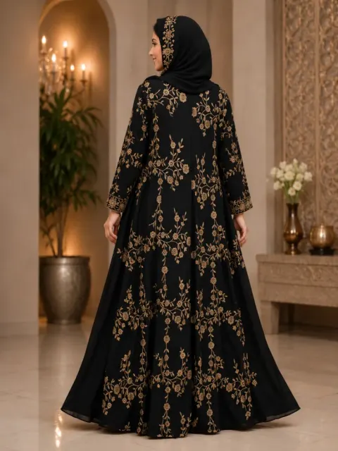 Premium Dubai Cherry Fabric Double Layer Front Open Borka with Inner & Hijab - Shopemart 1