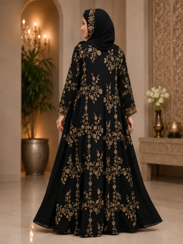 Premium Dubai Cherry Fabric Double Layer Front Open Borka with Inner & Hijab - Shopemart 1