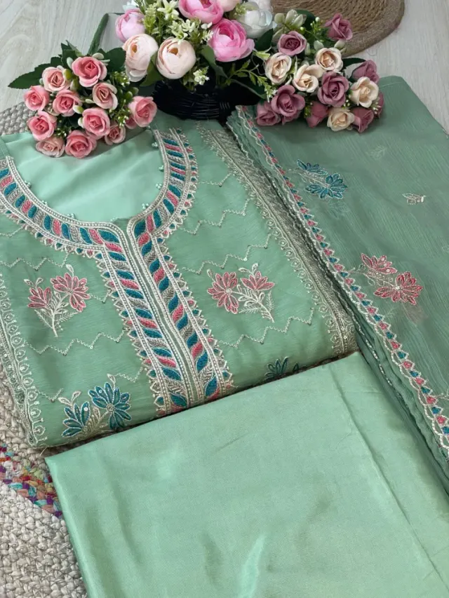 Premium Embroidered Shiffon Georgette 4-Piece For Women - Shopemart 1