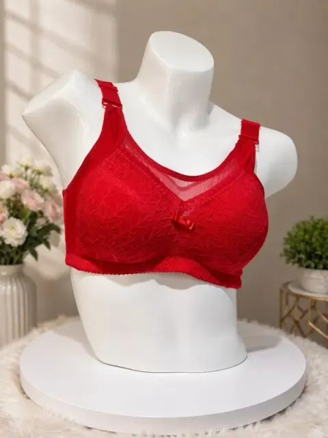 Red Elegant Floral Lace Full Coverage Comfort Bra