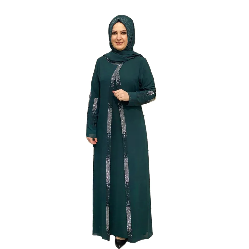 Teal Green Stone Work Irani Abaya Borka