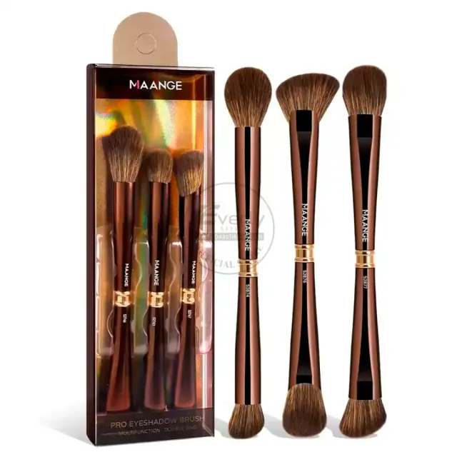MAANGE 3pcs Double-Ended Pro Eyeshadow Brush Set with Box - Brown — Maange