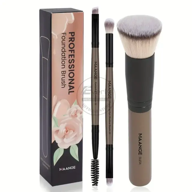 MAANGE Professional 3pcs Foundation, Eye & Eyebrow Makeup Brush Set - Brown — Maange