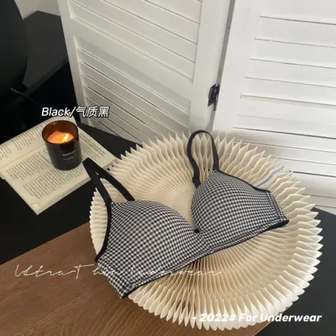 Black Print T-Shirt Bra – Checkered Everyday Comfort Bra for Women
