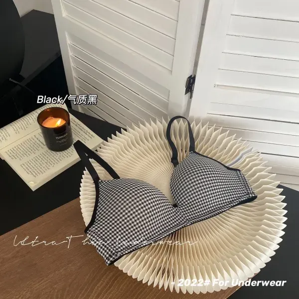 Black Print T-Shirt Bra – Checkered Everyday Comfort Bra for Women