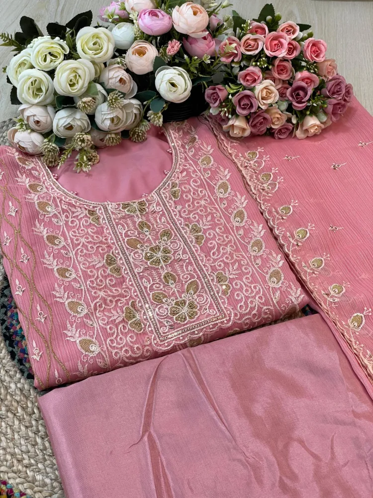 Premium Embroidered Shiffon Georgette 4-Piece For Women - Shopemart 1