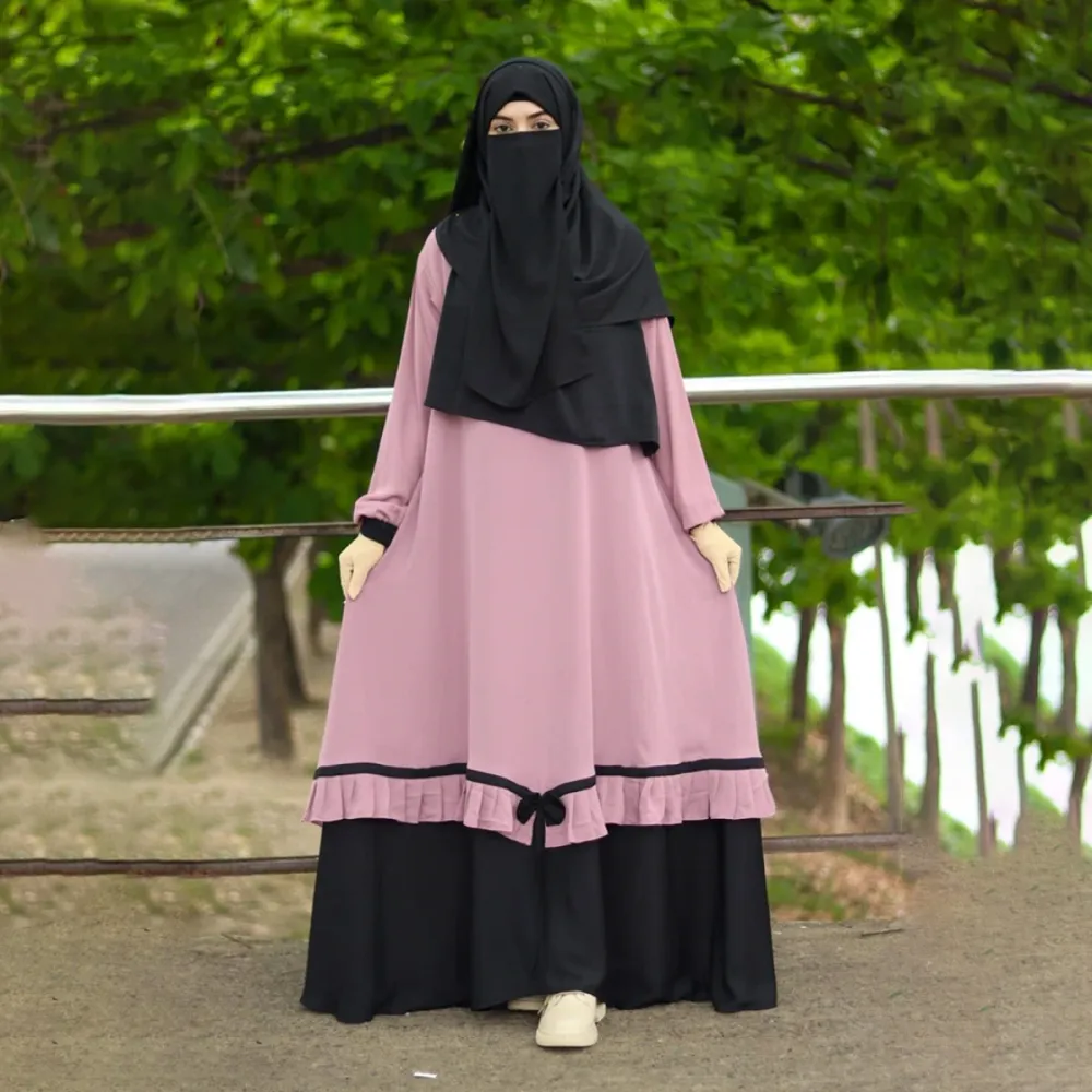 Pink & Black Two-Tone Irani Abaya Borka