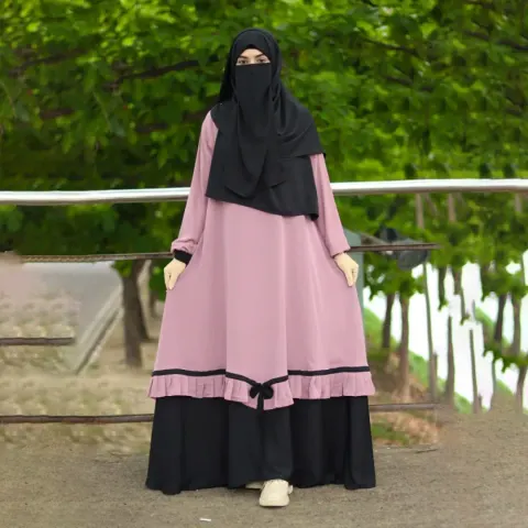 Pink & Black Two-Tone Irani Abaya Borka
