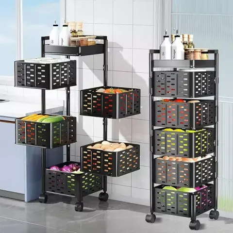 5 Tier Square Rotating Fruit and Vegetable Basket Rack