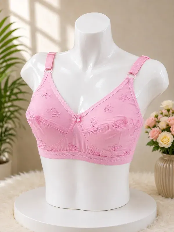 Pink Non-Padded Plus Size Cotton Blend Bra for Women