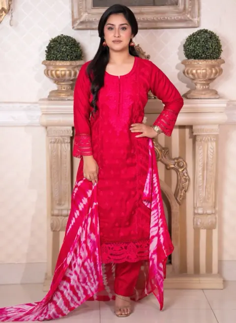 Noor Elegance Rewan Cotton Three Piece Set - Shopemart