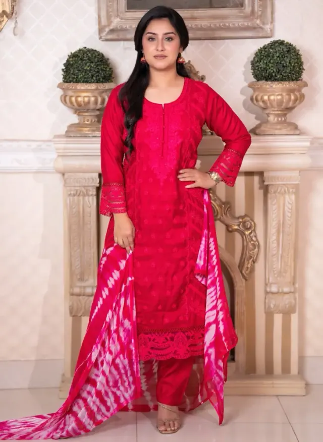 Noor Elegance Rewan Cotton Three Piece Set - Shopemart