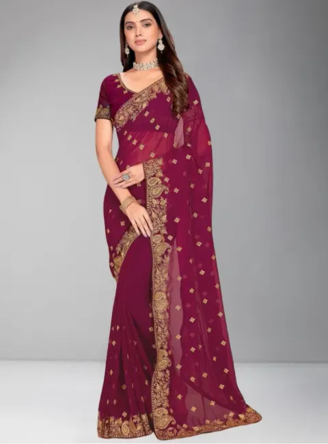 Luxury Designer Saree with Embroidery & Golden Zari Work - Shopemart 1