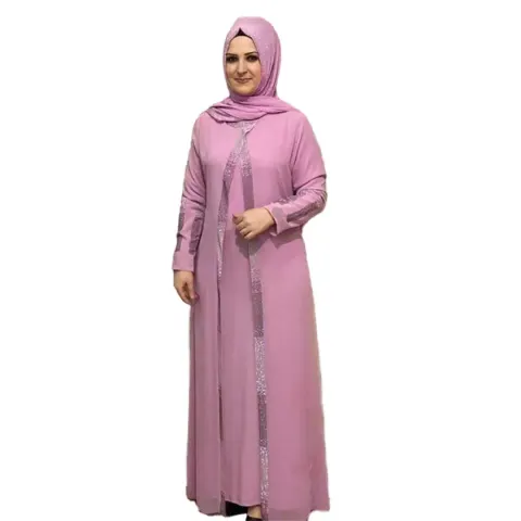 Dusty Pink Embellished Irani Abaya Borka