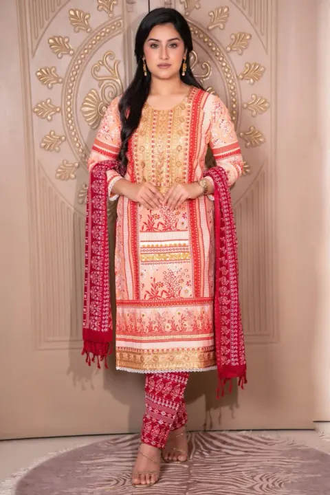 Noor Elegance Rewan Cotton Three Piece Set - Shopemart