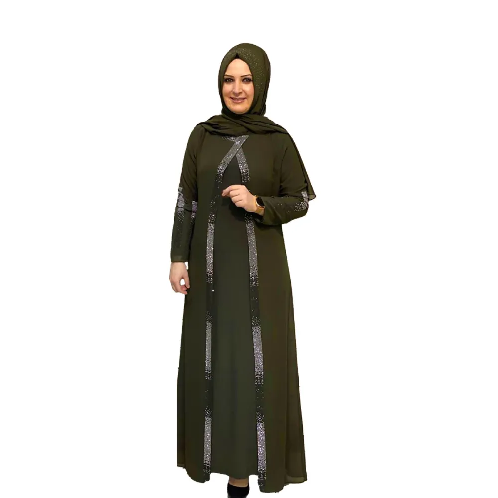 Olive Green Stone Work Irani Abaya Borka