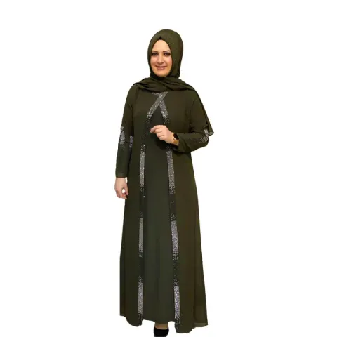 Olive Green Stone Work Irani Abaya Borka