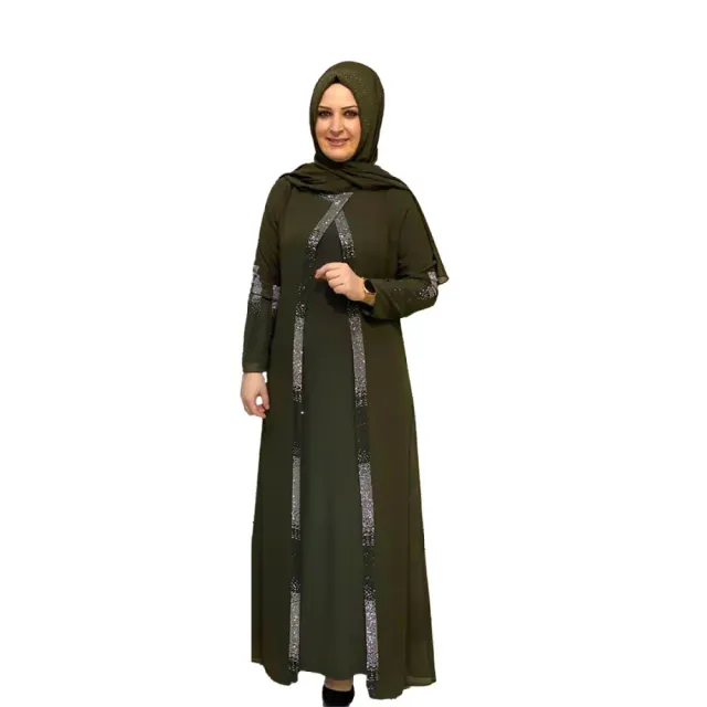 Olive Green Stone Work Irani Abaya Borka