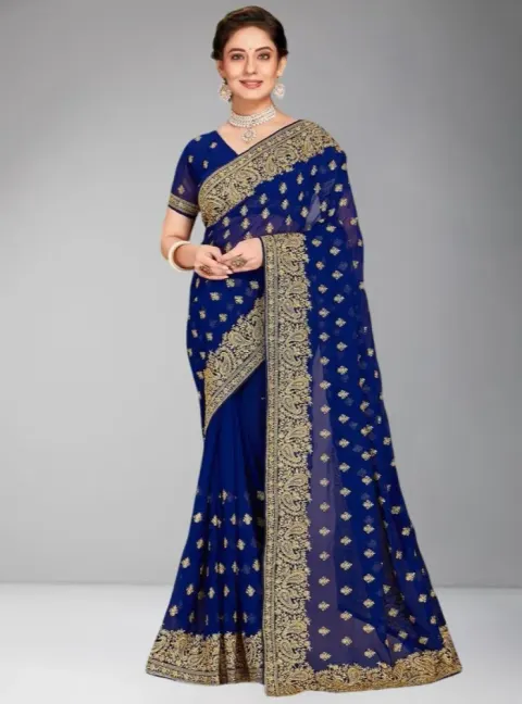 Luxury Designer Saree with Embroidery & Golden Zari Work - Shopemart 1