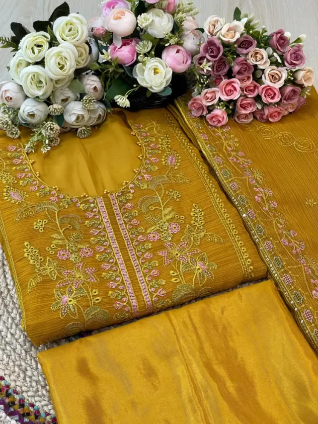 Premium Embroidered Shiffon Georgette 4-Piece For Women - Shopemart 1