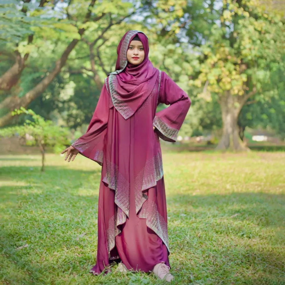 Magenta Layered Cape Irani Abaya Borka
