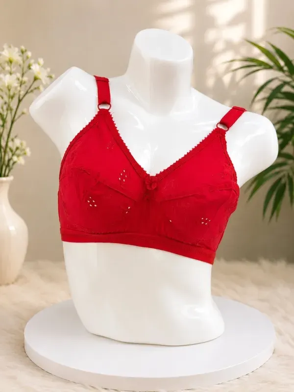 Red Non-Padded Plus Size Cotton Blend Bra for Women