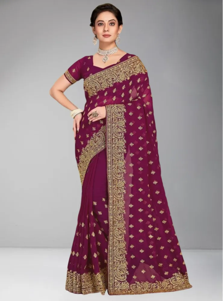 Luxury Designer Saree with Embroidery & Golden Zari Work - Shopemart 1