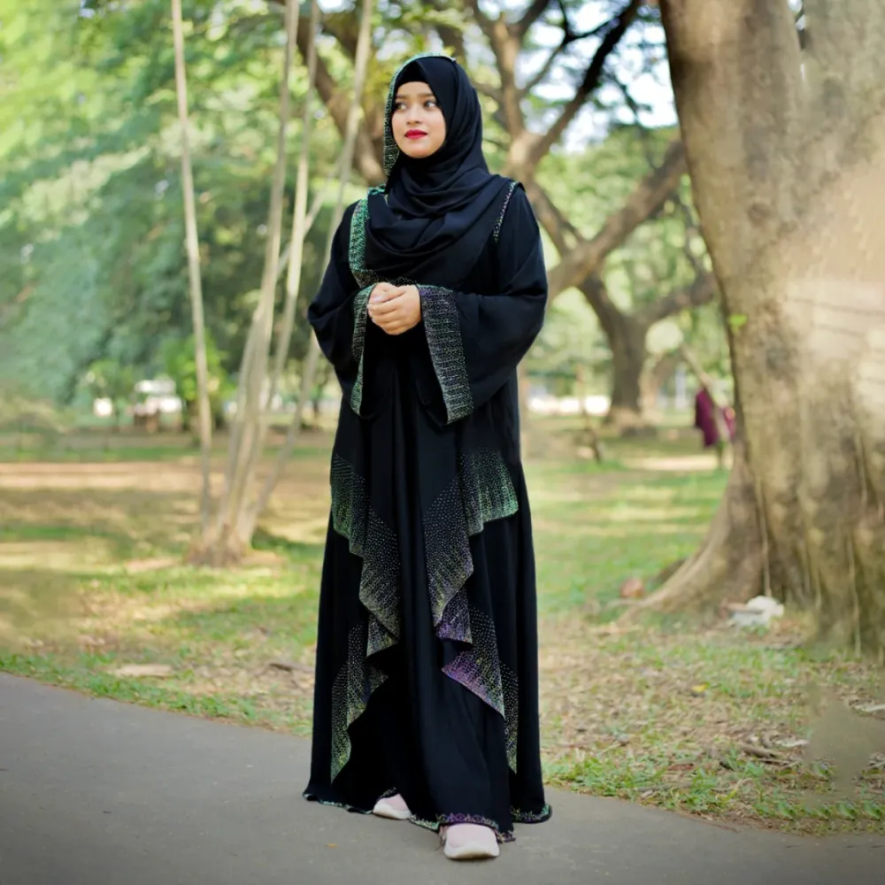 Black Open Front Irani Abaya Borka