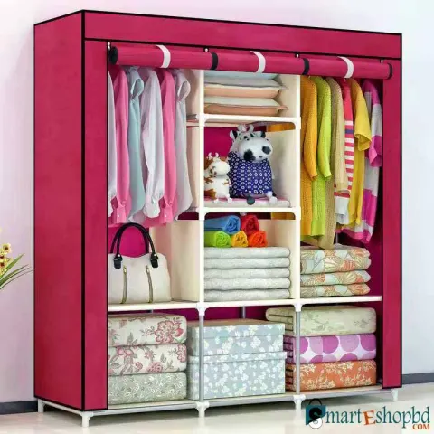 Portable Cloth And Storage Wardrobe Cabinet - Red Wine