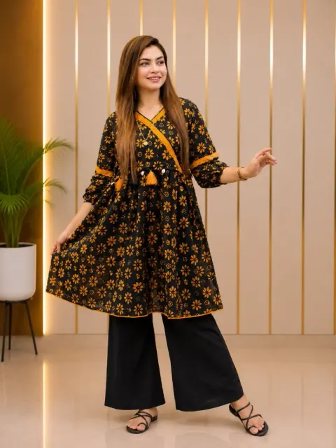 Premium Soft Aarong Cotton Tie-Neck 1-Piece Anarkali Dress for Women - Shopemart