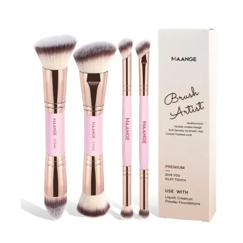 MAANGE Brush Artist 4pcs Double-Ended Makeup Brush Set - Pink — Maange
