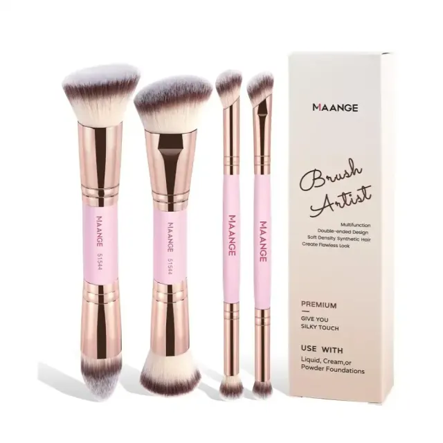 MAANGE Brush Artist 4pcs Double-Ended Makeup Brush Set - Pink — Maange