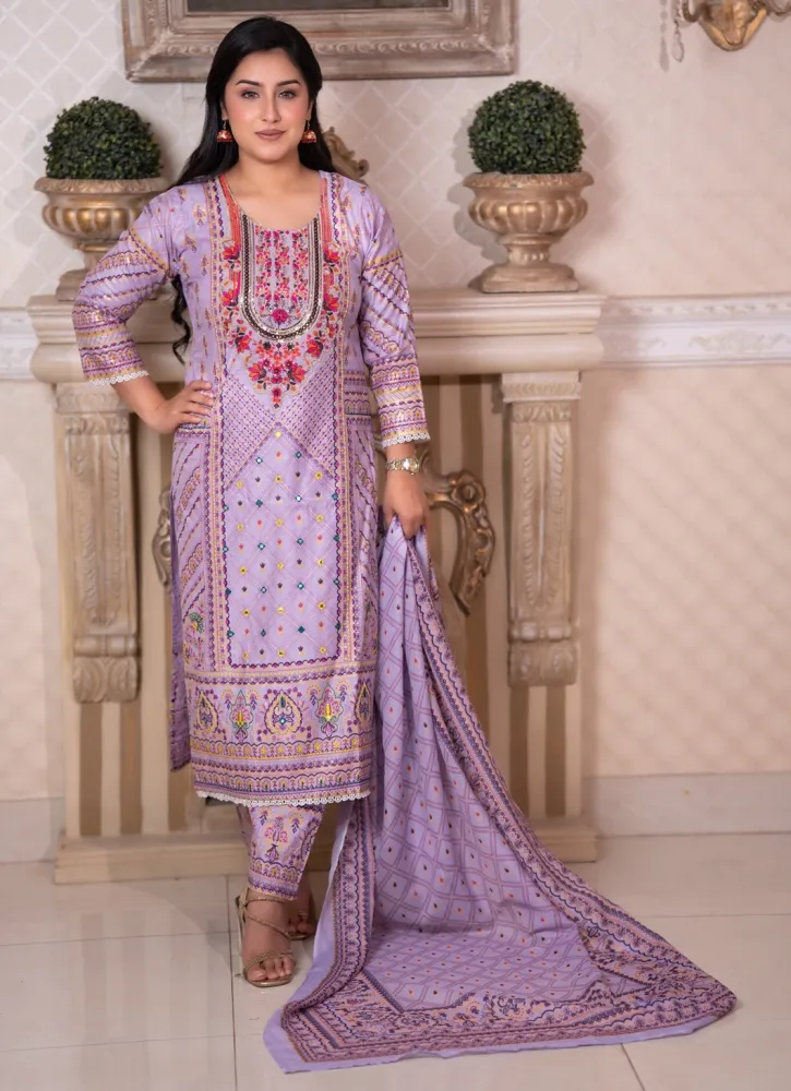 Noor Elegance Rewan Cotton Three Piece Set - Shopemart