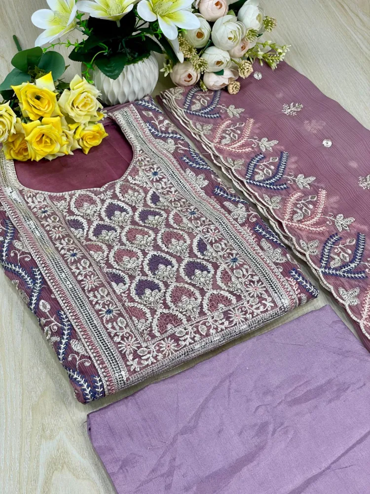 Premium Embroidered Shiffon Georgette 4-Piece For Women - Shopemart 1