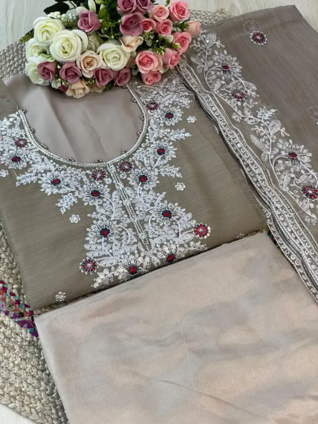 Premium Embroidered Shiffon Georgette 4-Piece For Women - Shopemart 1