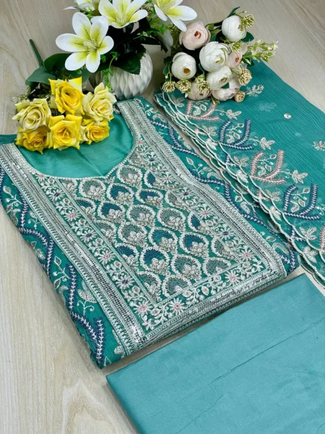 Premium Embroidered Shiffon Georgette 4-Piece For Women - Shopemart 1