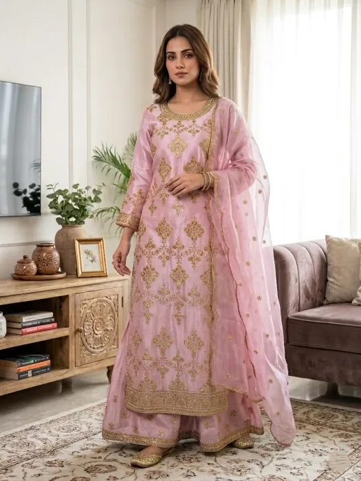Embroidered Jimmy Chu Georgette Sharara Suit Set - Shopemart 1