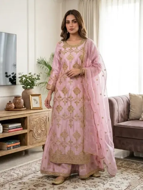 Embroidered Jimmy Chu Georgette Sharara Suit Set - Shopemart 1