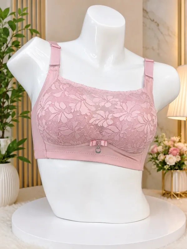 Premium Floral Lace Full Coverage Wide Strap Support Bra - Shopemart 1