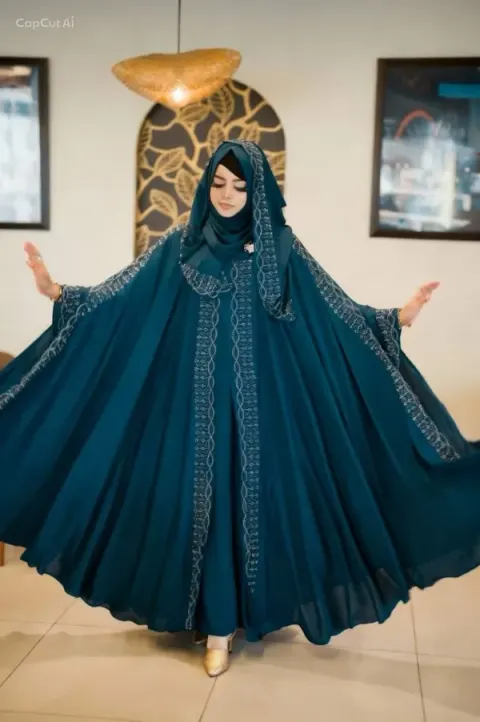 Tore Premium Abaya Borka with DMC Stone Work & Matching Hijab (Dubai Cherry Fabric)