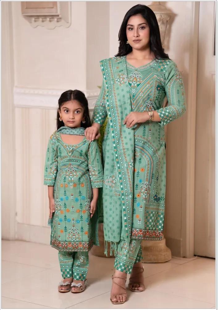 Mom & Daughter Matching Premium Cotton Three Piece Set - Shopemart